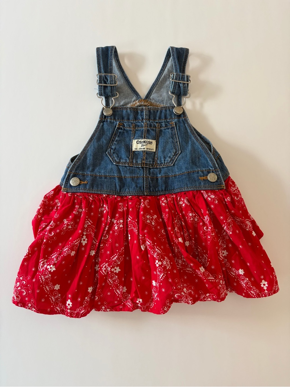 Oshkosh B'gosh Americana Denim Bib Overall Dress with Red Bandana Skirt